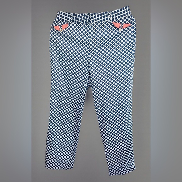 Bobby Jones Womens Capri Pants Blue White Abstract Diamond Pattern Golf Size 6 - Picture 1 of 14